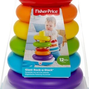 FISHER-PRICE Toddler Toy Giant Rock-A-Stack 6 Stacking Rings W/ Roly-Poly 14”